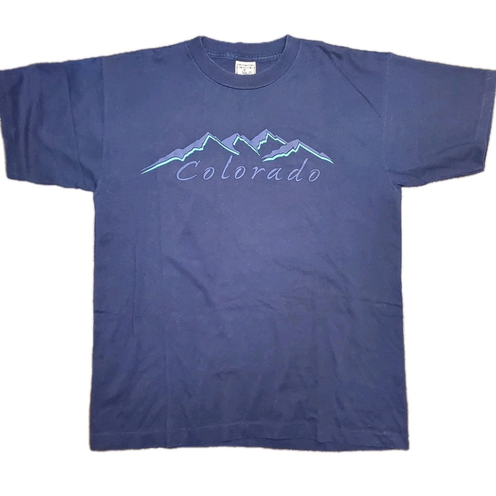 Vintage Single Stitch Colorado Graphic T-Shirt Blue Large VTG 90s Y2K USA Made